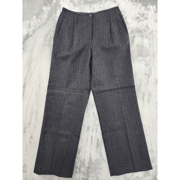 Vintage Harve Benard Pants Womens 8P PETITE Gray Striped Wool High Rise Pleated - Picture 1 of 11